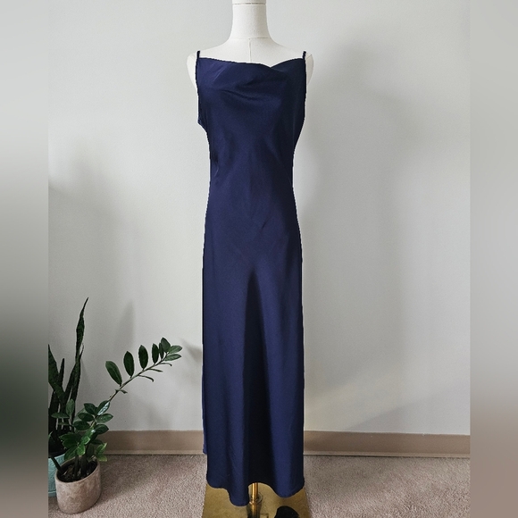 SHEIN Dresses & Skirts - Shein M 6 Cowl Neck Satin Style Elegant Navy Blue Women's Dress